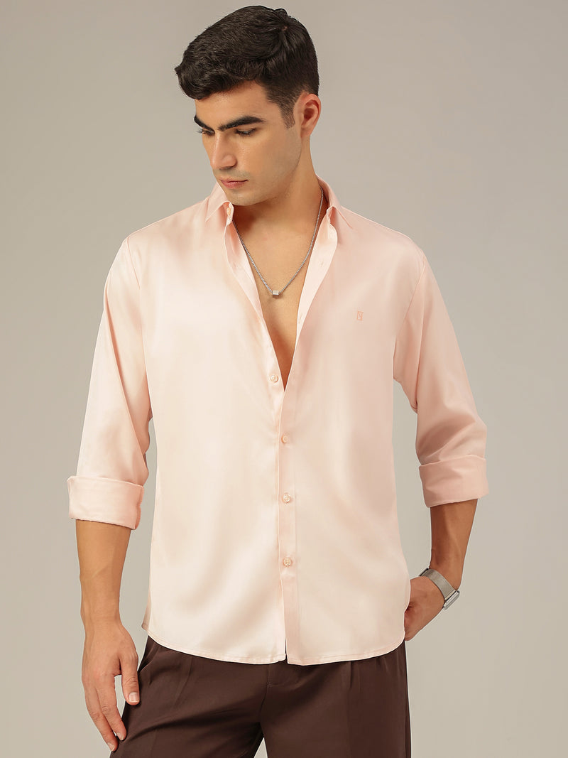 Peach: Premium Party Wear Formal Satin Shirt