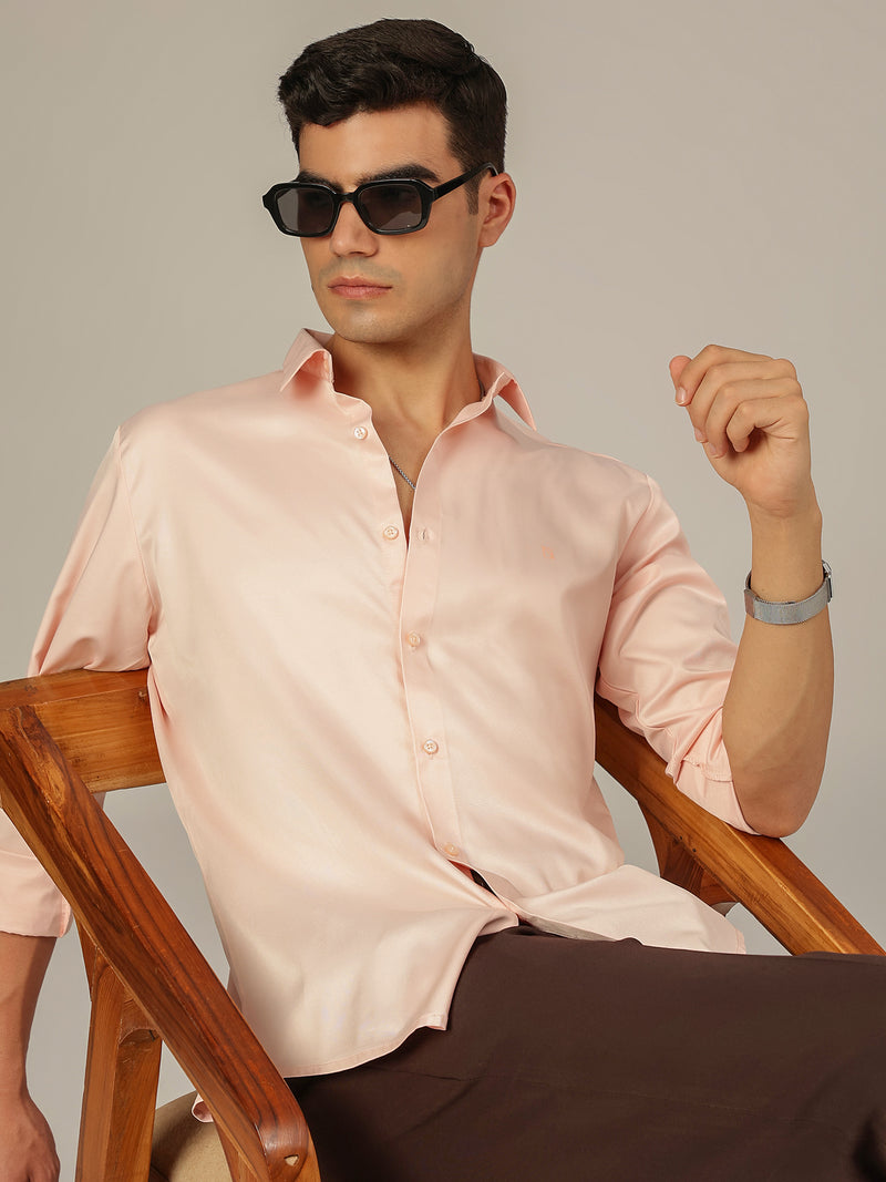 Peach: Premium Party Wear Formal Satin Shirt