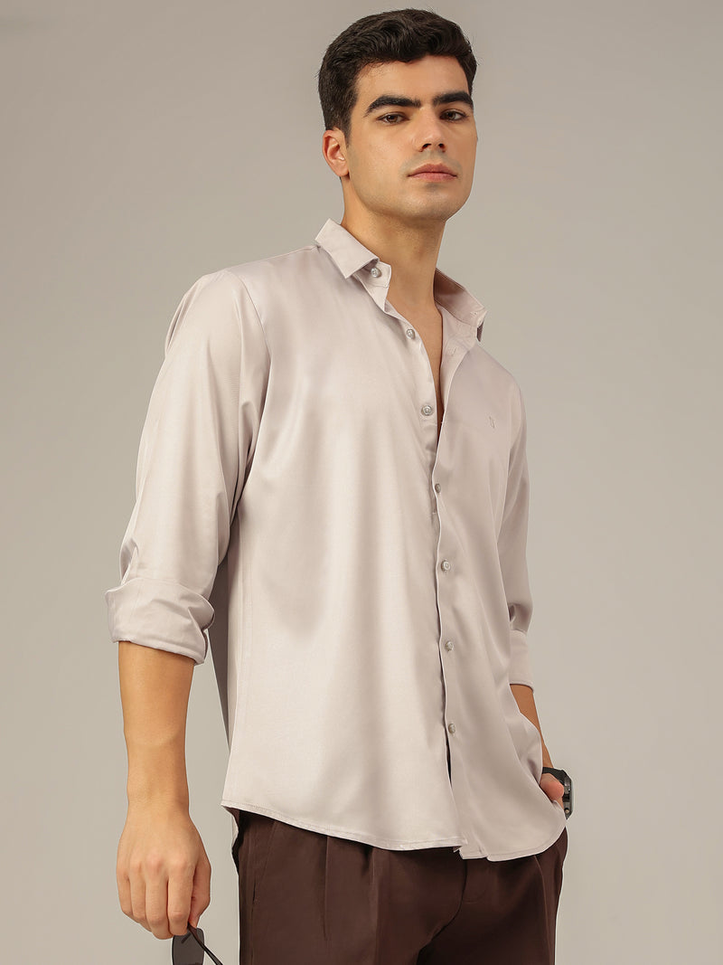 Beige: Premium Party Wear Formal Satin Shirt