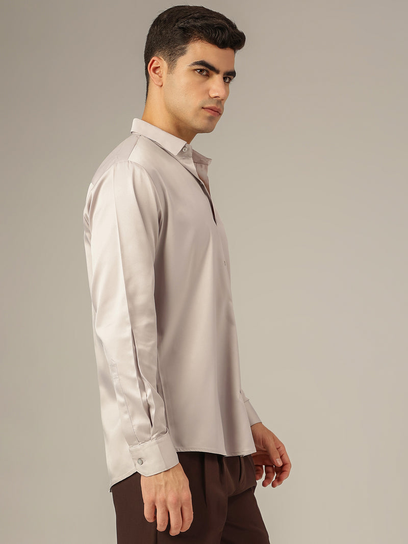 Beige: Premium Party Wear Formal Satin Shirt
