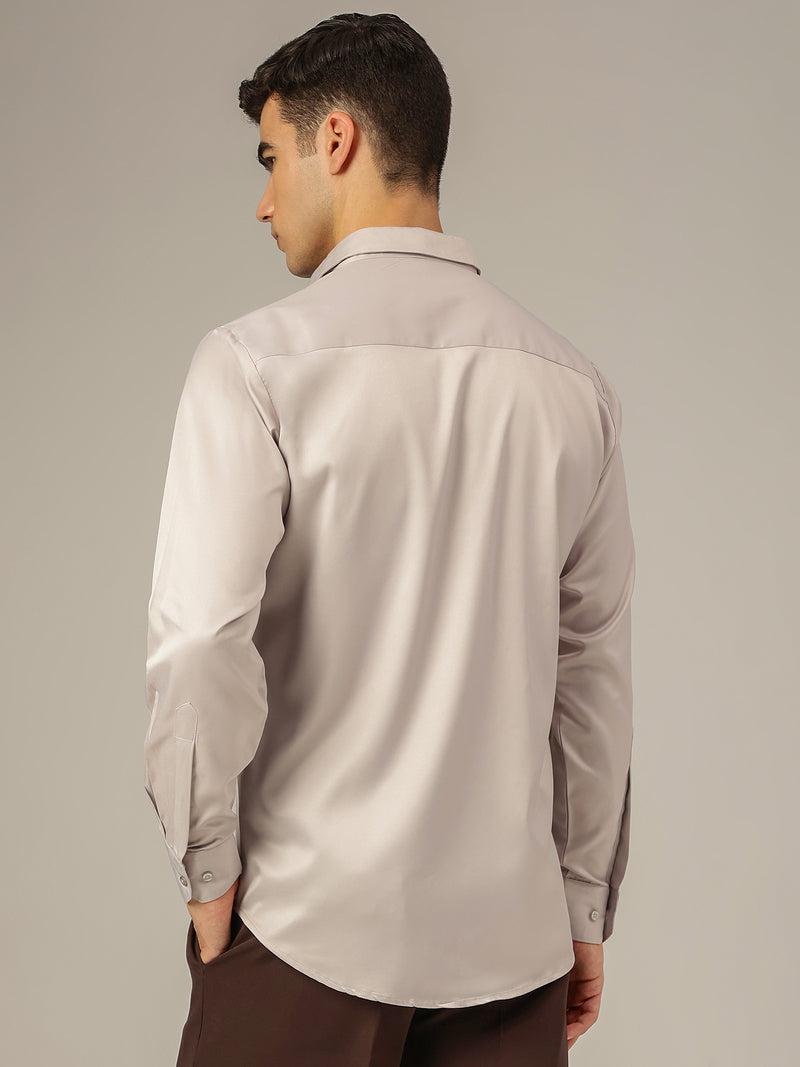 Beige: Premium Party Wear Formal Satin Shirt
