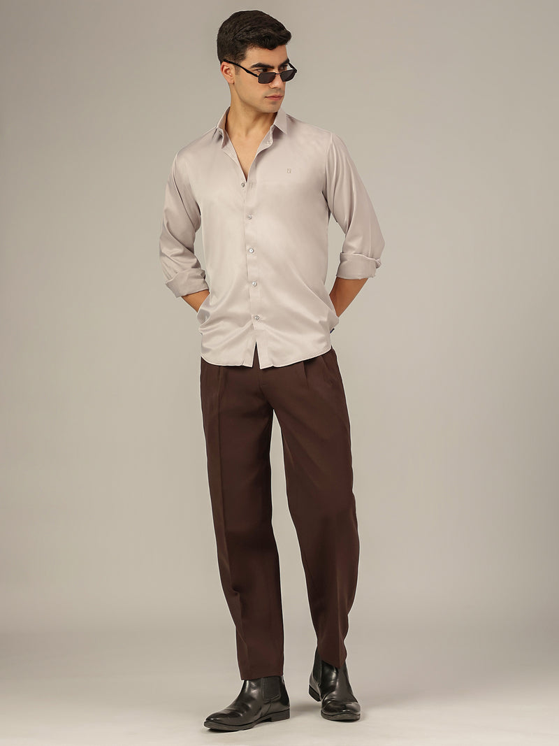 Beige: Premium Party Wear Formal Satin Shirt