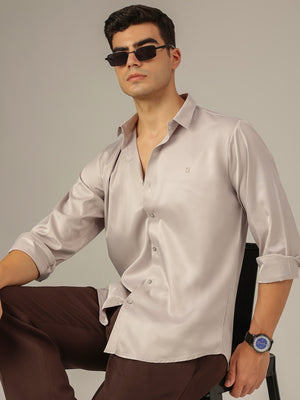 Beige: Premium Party Wear Formal Satin Shirt