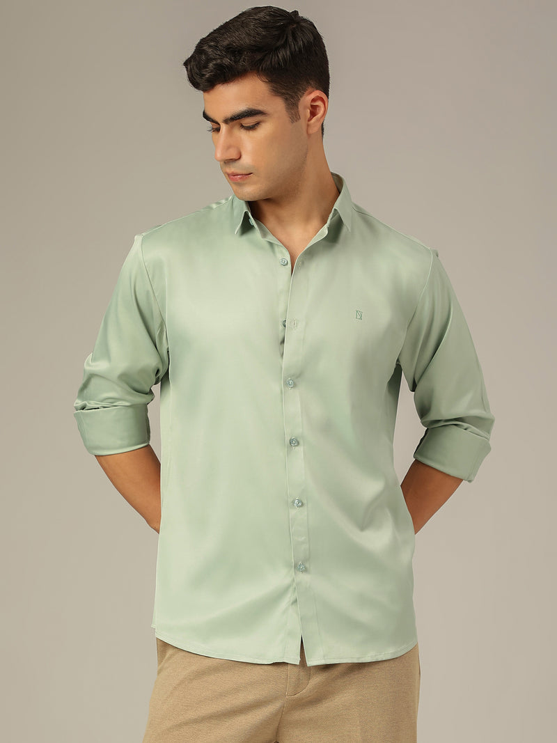 Light Green: Premium Party Wear Formal Satin Shirt