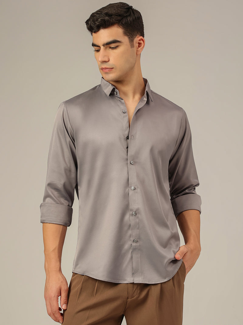 Grey: Premium Party Wear Formal Satin Shirt
