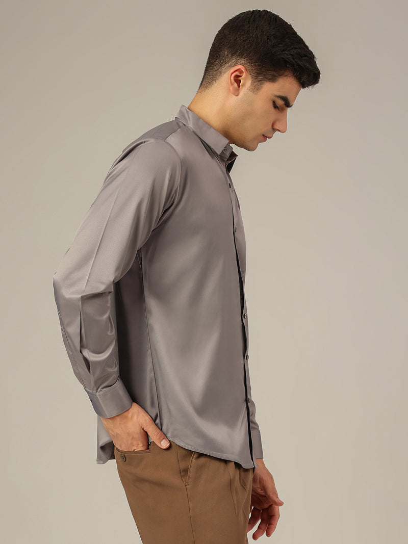 Grey: Premium Party Wear Formal Satin Shirt