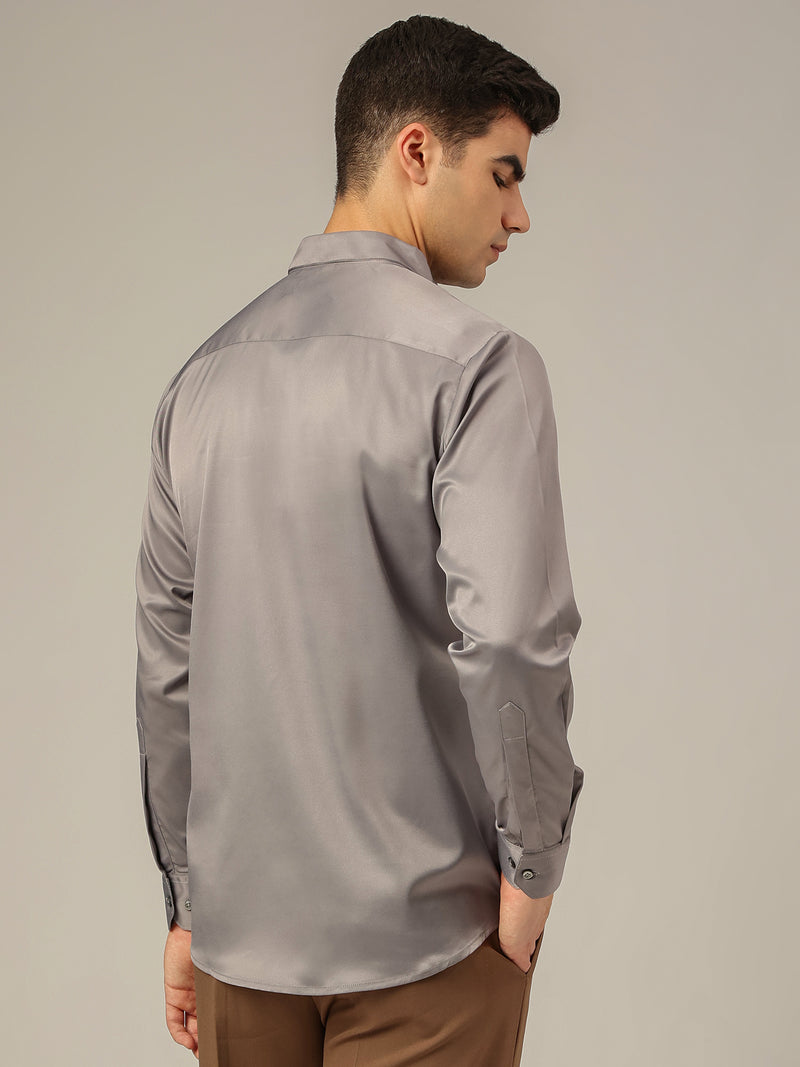 Grey: Premium Party Wear Formal Satin Shirt
