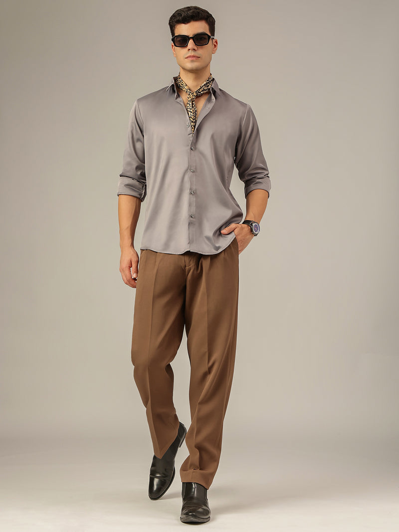 Grey: Premium Party Wear Formal Satin Shirt