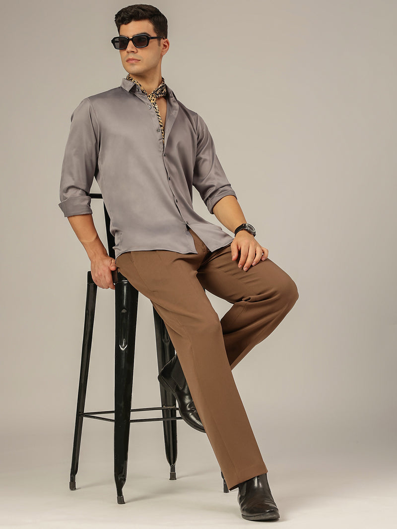 Grey: Premium Party Wear Formal Satin Shirt