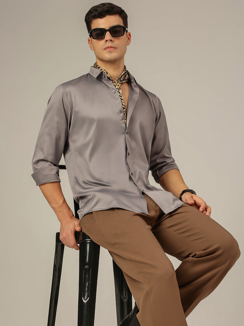 Grey: Premium Party Wear Formal Satin Shirt