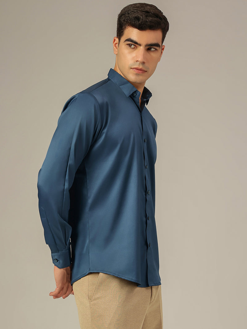 Teal Blue: Premium Party Wear Formal Satin Shirt