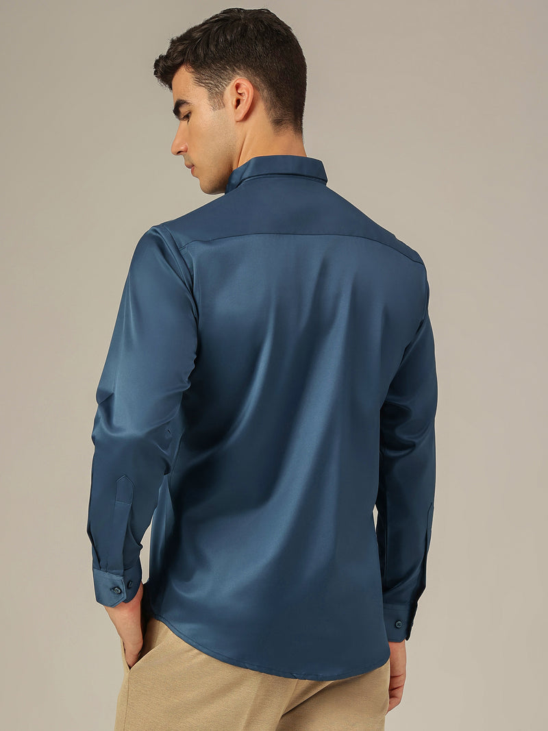 Teal Blue: Premium Party Wear Formal Satin Shirt