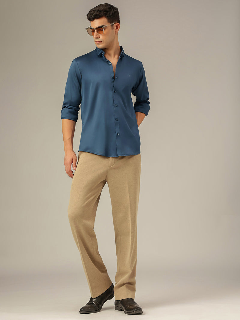 Teal Blue: Premium Party Wear Formal Satin Shirt