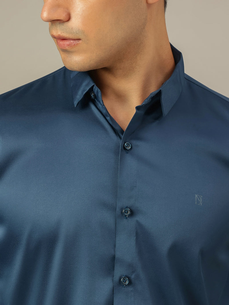 Teal Blue: Premium Party Wear Formal Satin Shirt
