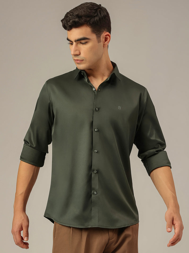 Dark Green: Premium Party Wear Formal Satin Shirt