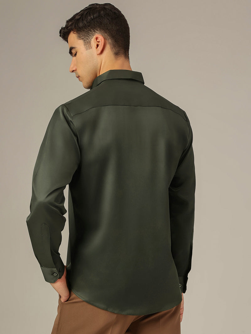 Dark Green: Premium Party Wear Formal Satin Shirt