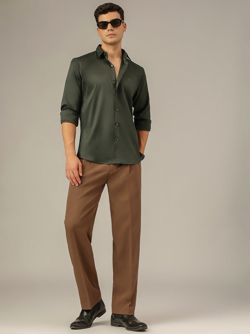 Dark Green: Premium Party Wear Formal Satin Shirt