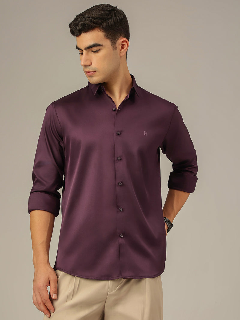 Purple: Premium Party Wear Formal Satin Shirt