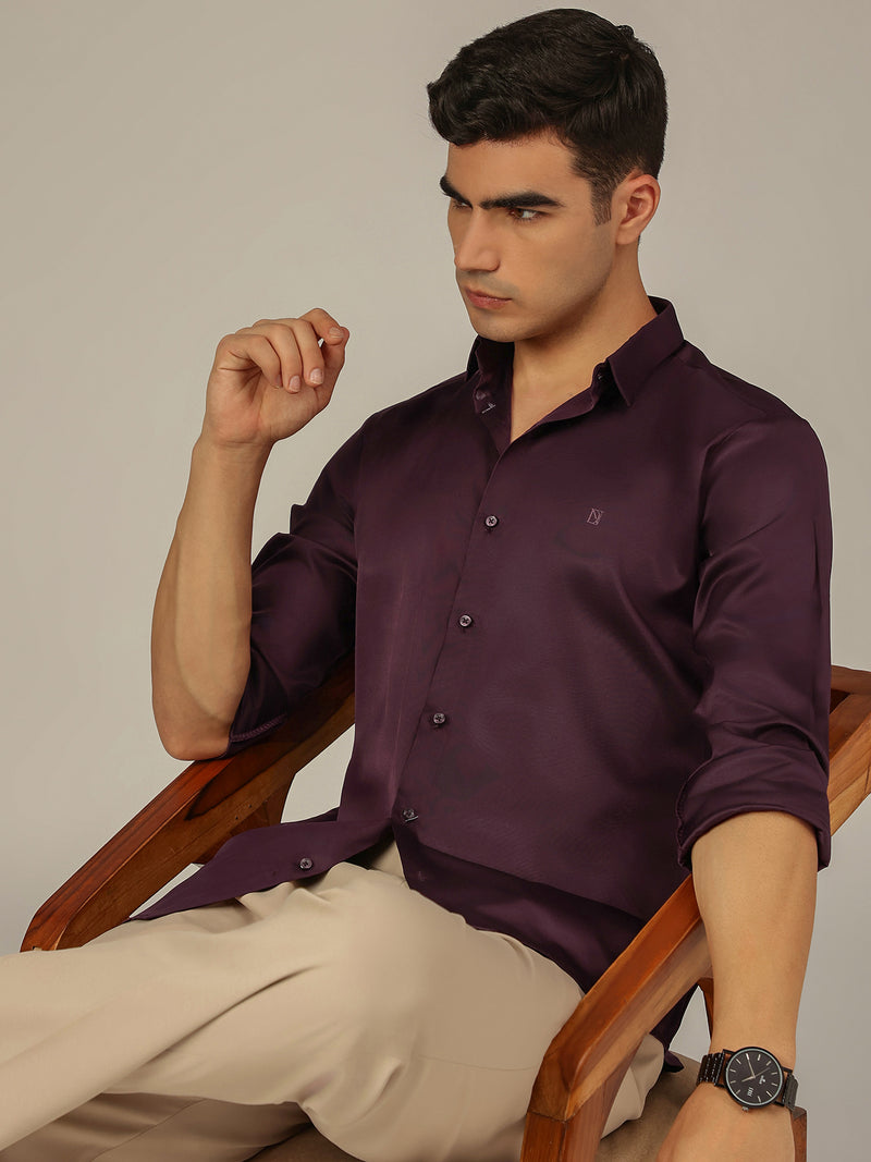 Purple: Premium Party Wear Formal Satin Shirt