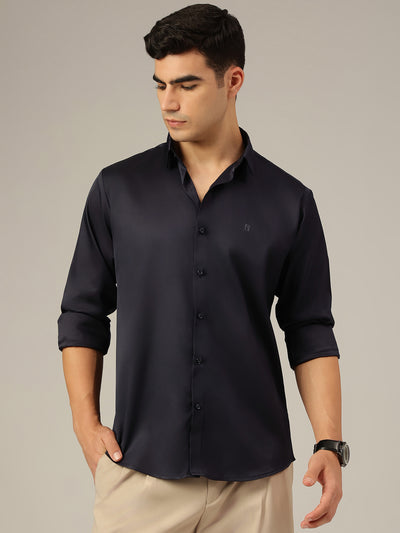 Navy Blue: Premium Party Wear Formal Satin Shirt