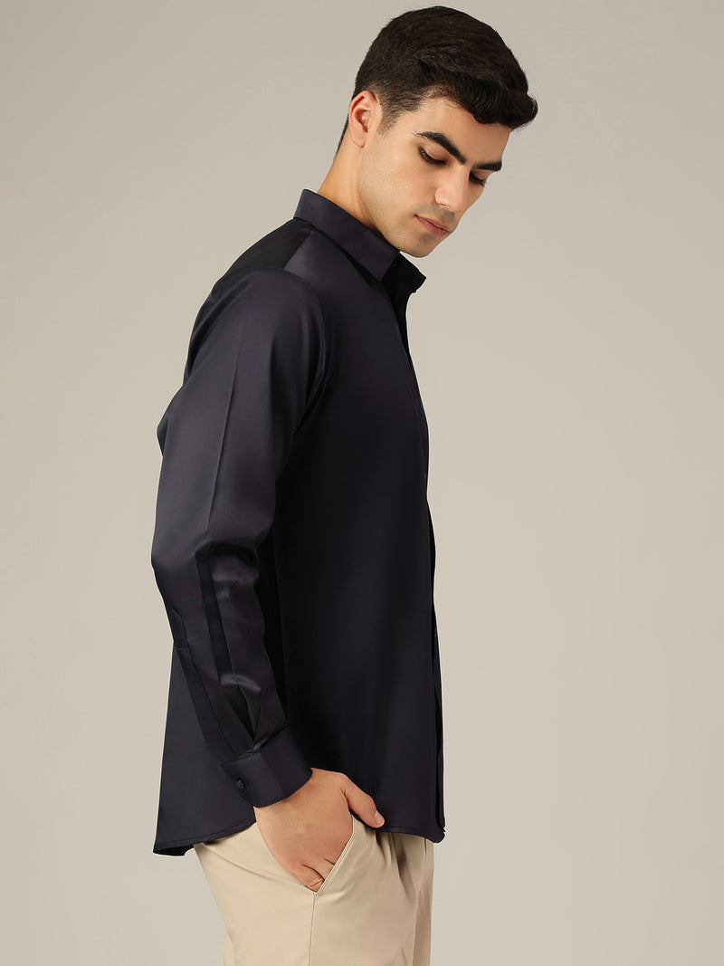 Navy Blue: Premium Party Wear Formal Satin Shirt
