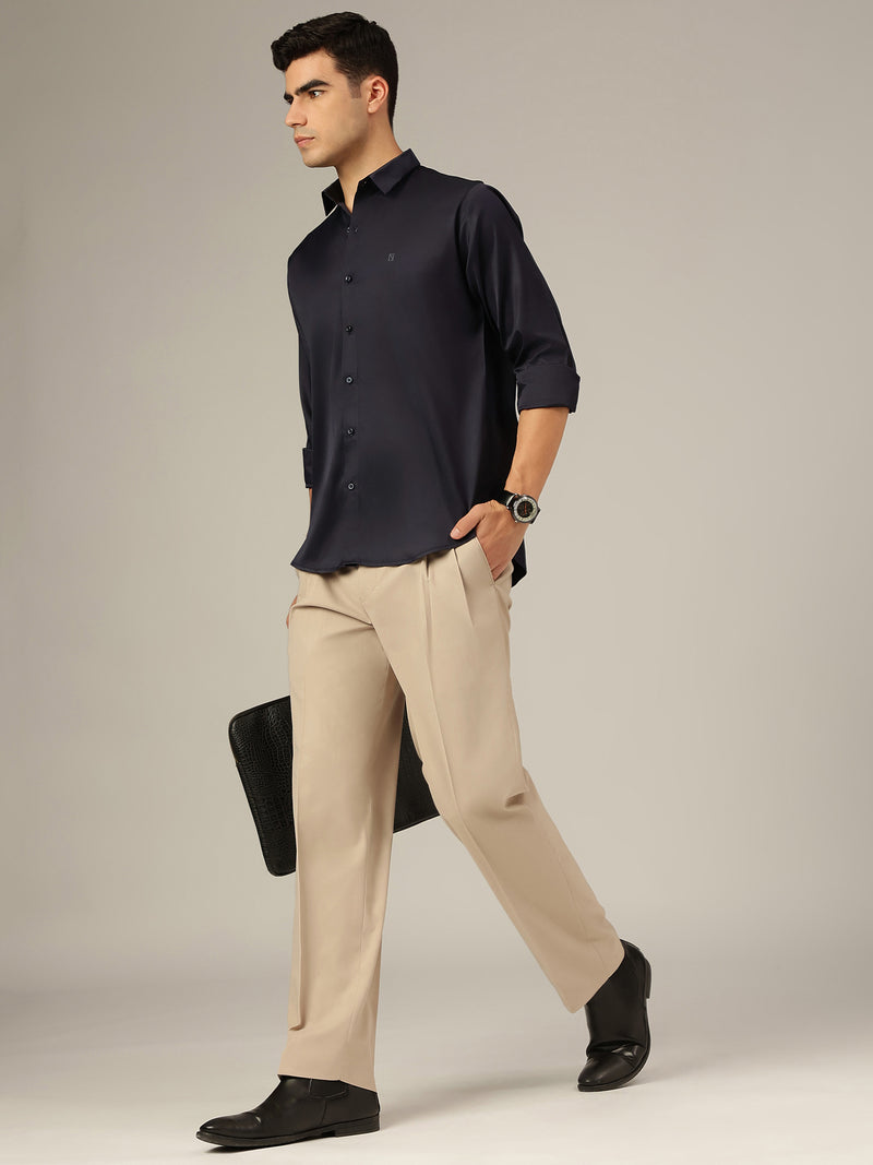 Navy Blue: Premium Party Wear Formal Satin Shirt