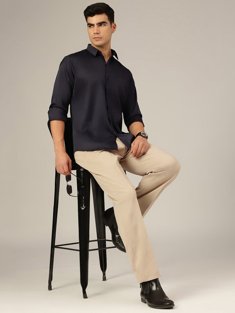 Navy Blue: Premium Party Wear Formal Satin Shirt