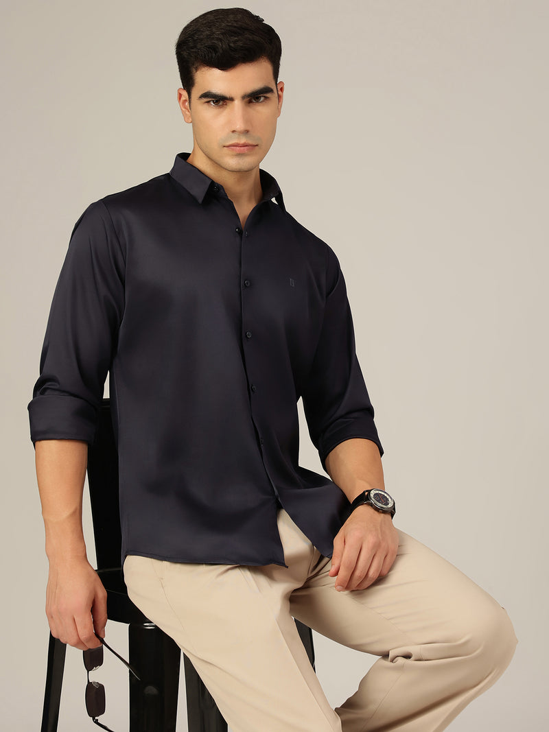 Navy Blue: Premium Party Wear Formal Satin Shirt