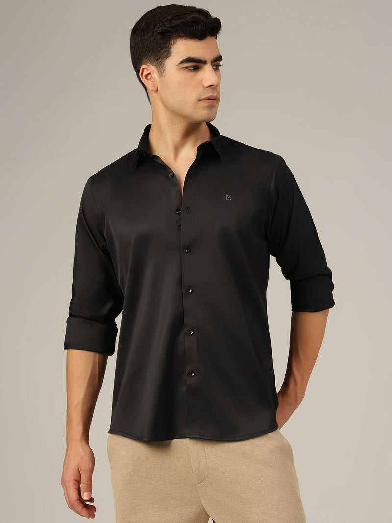 Black: Premium Party Wear Formal Satin Shirt