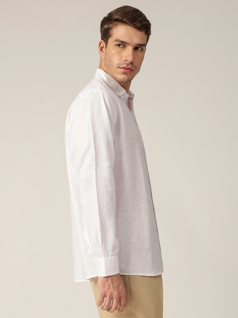 White: Spread Collar Casual Linen Shirt