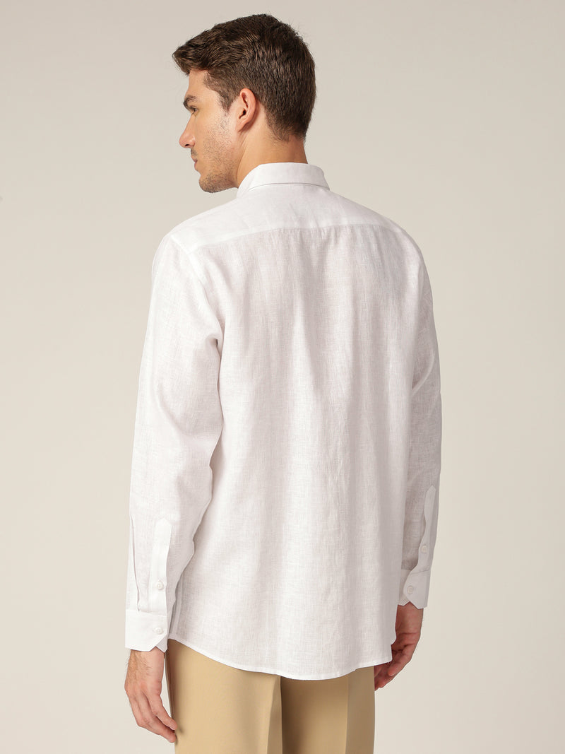 White: Spread Collar Casual Linen Shirt
