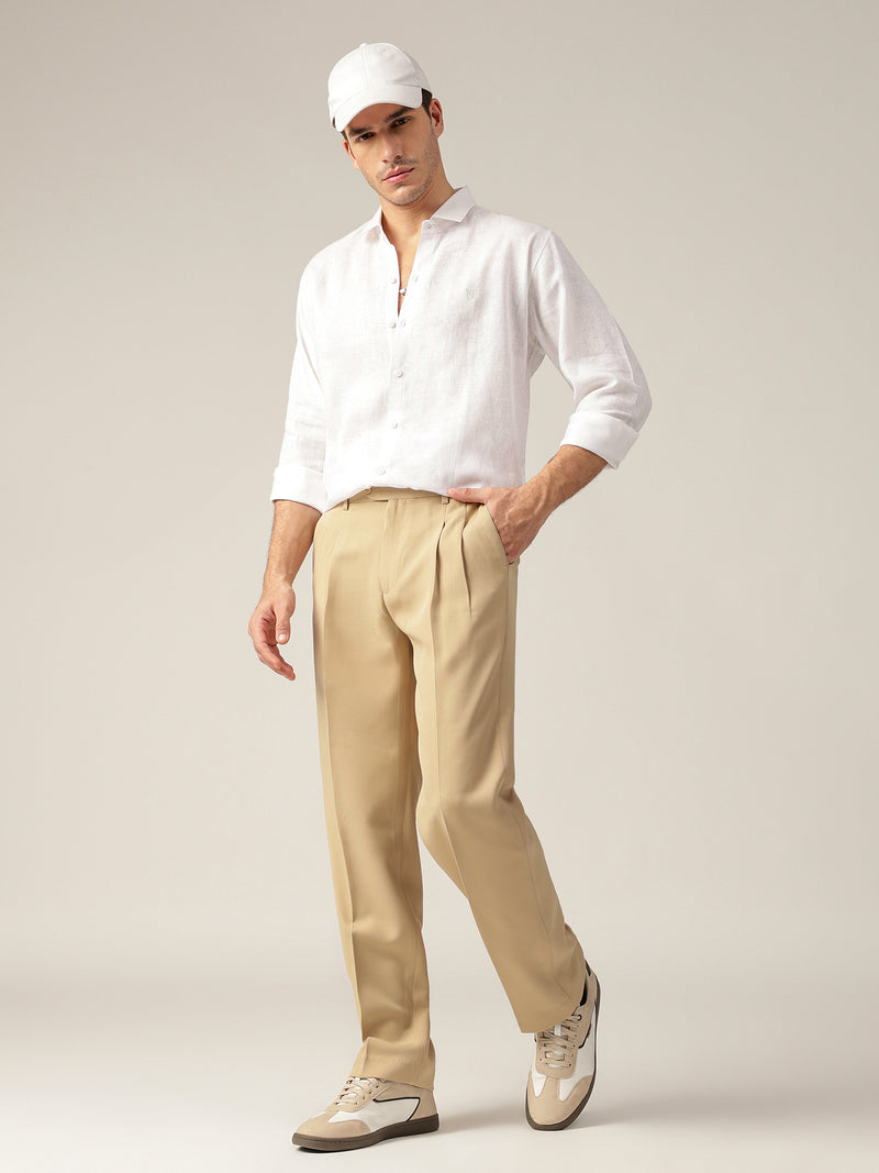 White: Spread Collar Casual Linen Shirt