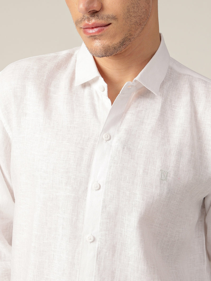 White: Spread Collar Casual Linen Shirt
