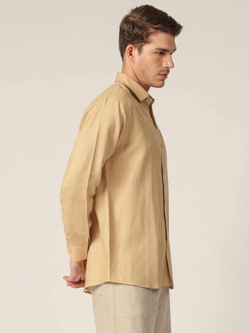 Beige: Spread Collar Casual Linen Shirt