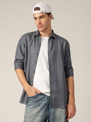 Bluish Grey: Spread Collar Casual Linen Shirt