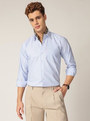 Sky Blue & White: Vertical Stripes Formal Shirt