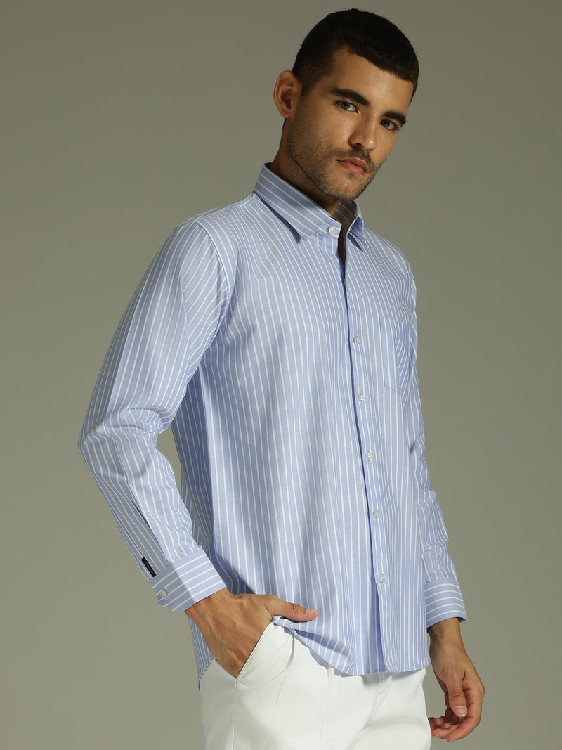 Sky Blue & White: Vertical Stripes Formal Shirt
