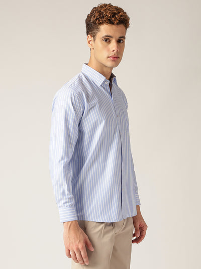 Sky Blue & White: Vertical Stripes Formal Shirt
