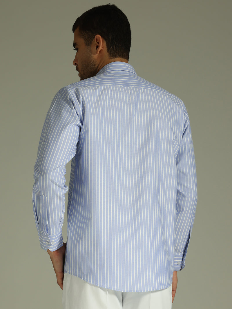 Sky Blue & White: Vertical Stripes Formal Shirt