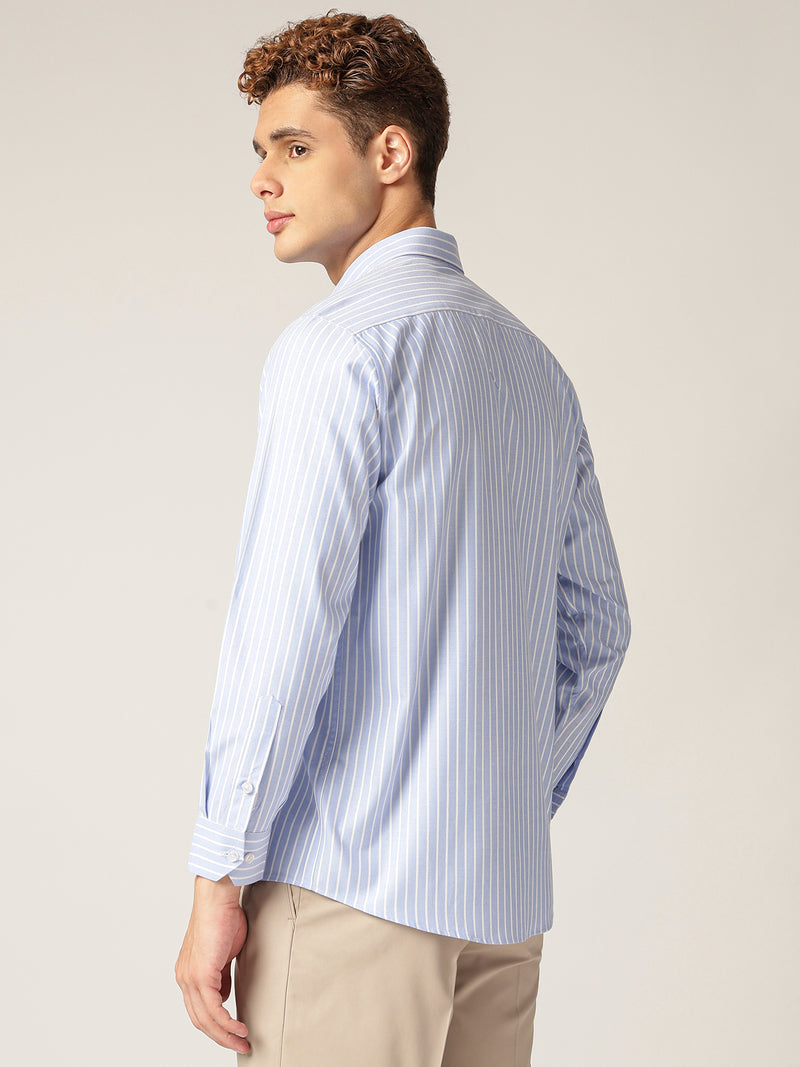 Sky Blue & White: Vertical Stripes Formal Shirt