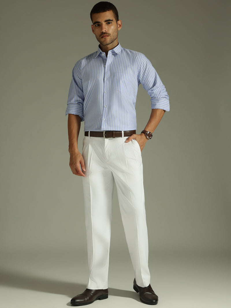 Sky Blue & White: Vertical Stripes Formal Shirt