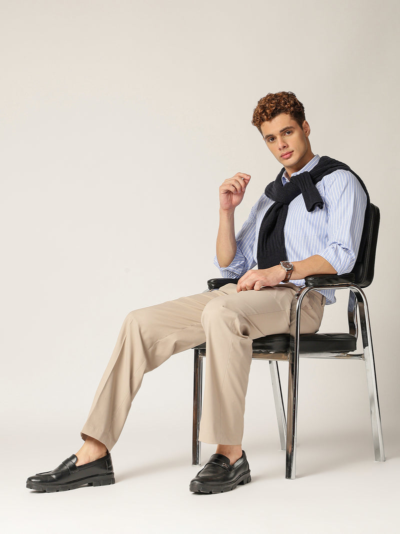 Sky Blue & White: Vertical Stripes Formal Shirt