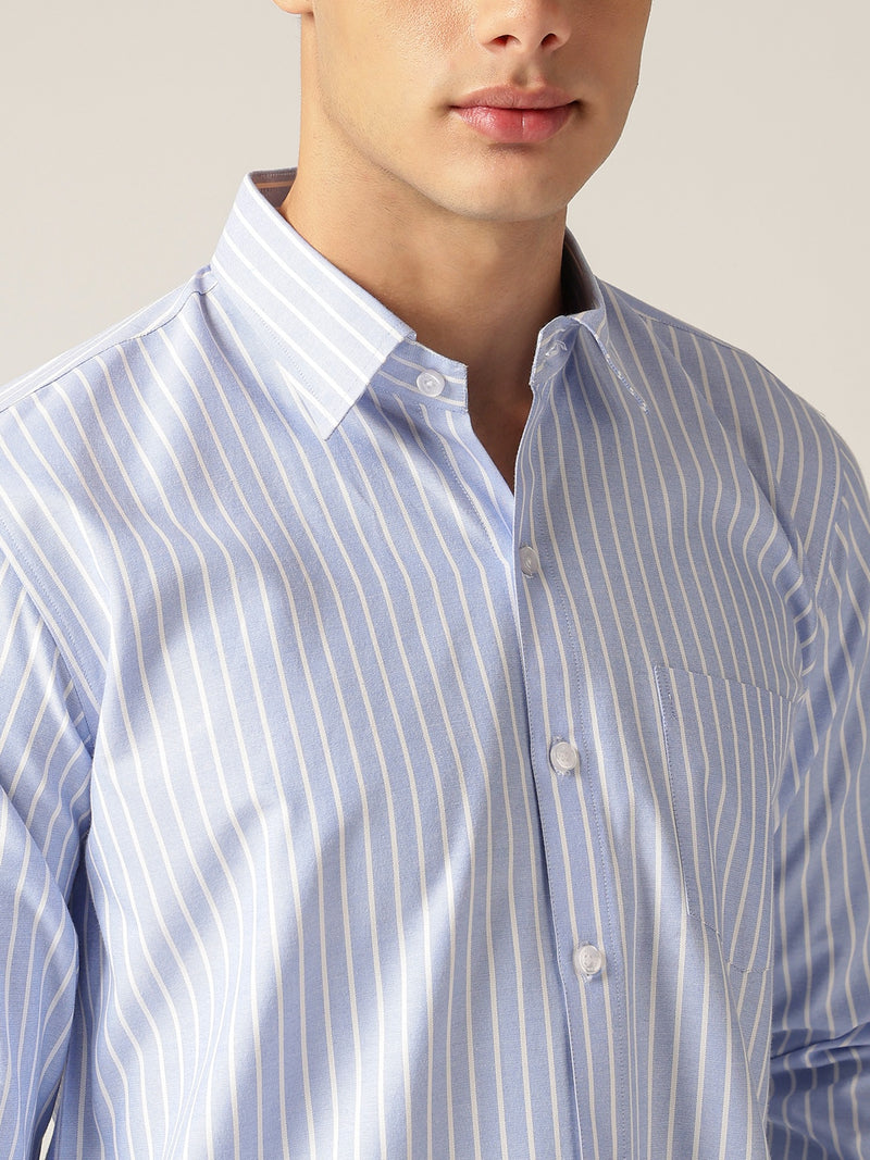 Sky Blue & White: Vertical Stripes Formal Shirt