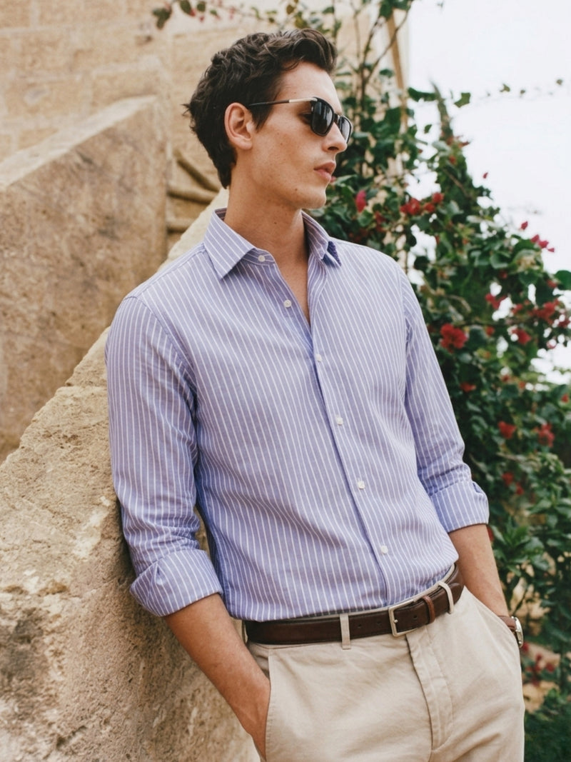 Blue & White: Vertical Stripes Formal Shirt
