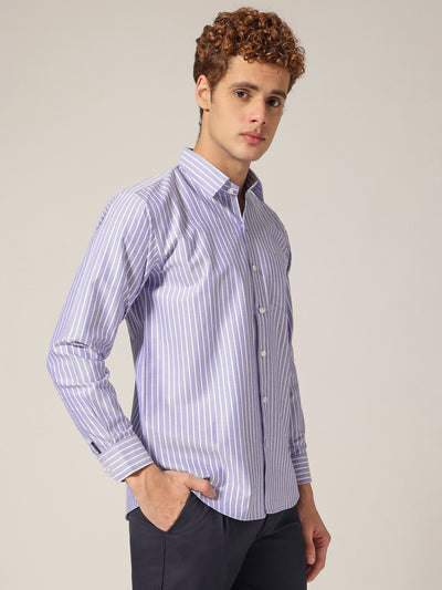 Blue & White: Vertical Stripes Formal Shirt