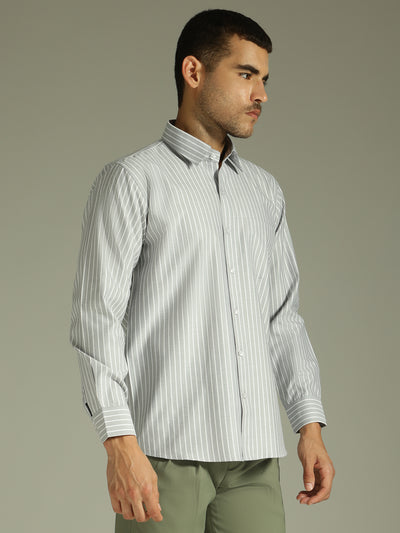 Grey & White: Vertical Stripes Formal Shirt
