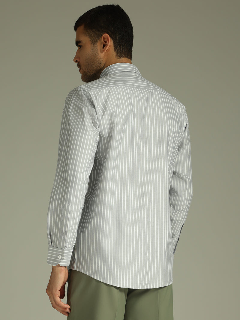 Grey & White: Vertical Stripes Formal Shirt