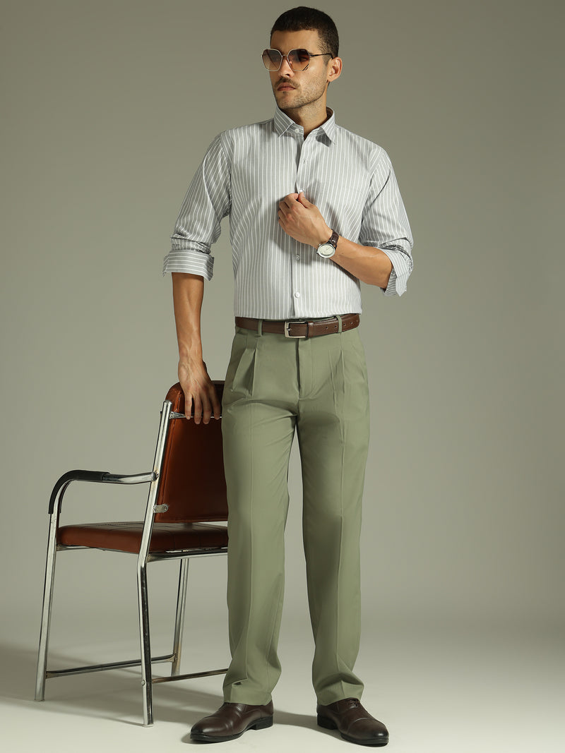 Grey & White: Vertical Stripes Formal Shirt