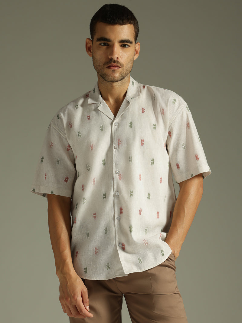 Off White: Self Design Oversized Casual Shirt
