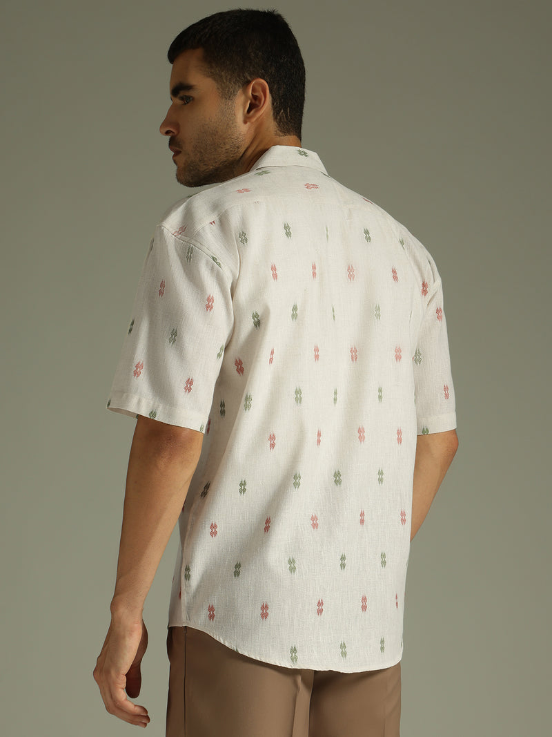 Off White: Self Design Oversized Casual Shirt
